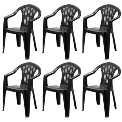 Abbildung von Tomaino Gartenstuhl aus Kunststoff, Set mit 6 Stühlen für den Außenbereich Harz, Armlehnen, stapelbar Camping, Bar (6, Schwarz)