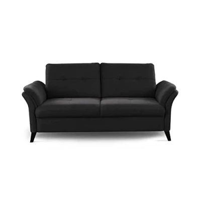 Abbildung von CAVADORE 3er Sofa Grönland / Skandinavische 3 Sitzer Couch mit Federkern + Sitztiefenverstellung 193 x 90 102 Flachgewebe, Schwarz