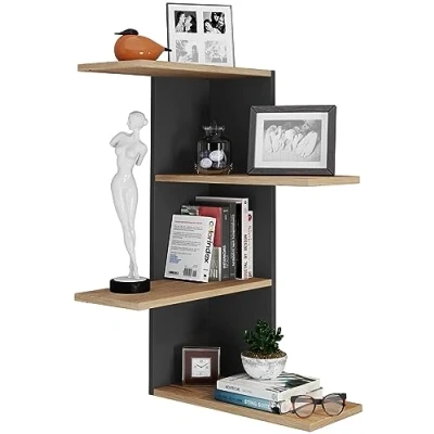 Abbildung von VCM Holz Wandregal Hängeregal Eckregal Wandboard Regal Balos Schwarz/Honig Eiche