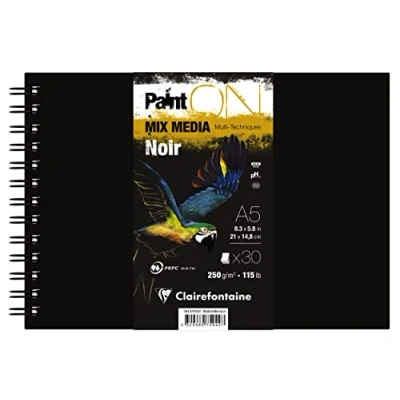 Abbildung von Clairefontaine 975942C Skizzenbuch spiralgebunden PaintON Schwarz 250g 30 Blatt DIN A5, 14,8x21cm, 1 Stück