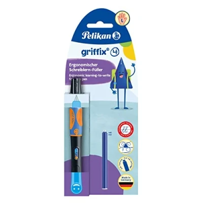 Abbildung von Pelikan® Füllhalter Griffix zum Schreiblernen Mittelfeder Für Tinte Linkshänder Büro Schule Arbeit Kalligraphie Komfortables und glattes Schreiben Neon Black