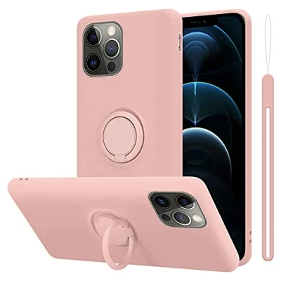 Abbildung von Cadorabo Hülle kompatibel mit Apple iPhone 12 PRO Schutzhülle TPU Silikon Case Liquid Design Ring Slim Kratzfest Liquidsilikon Microfaser für in Rosa