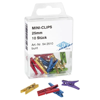 Abbildung von Wedo 542510 Klemmer Miniclip Kunststoff (in Klarsichtdose, 25 mm) 10 Stück, farbig sortiert