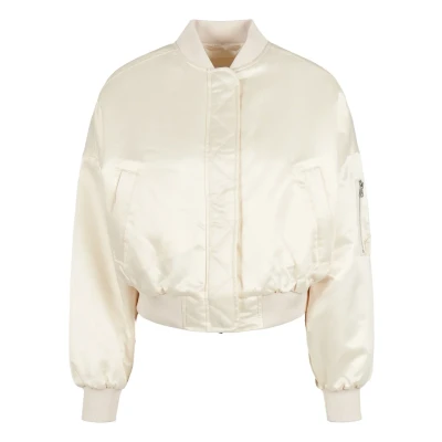 Abbildung von Urban Classics Ladies Short Oversized Satin Bomber Jacket Bomberjacke, Damen, Größe: Medium, Whitesand