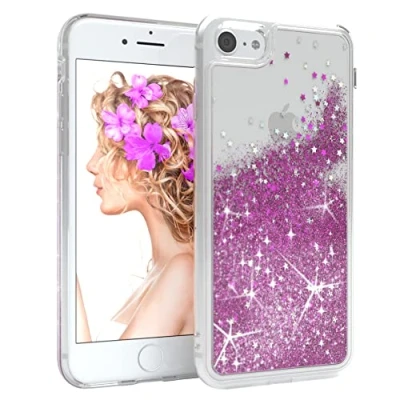 Abbildung von EAZY CASE Hülle kompatibel mit iPhone SE (2022/2020) / 8/7 Schutzhülle Flüssig Glitzer Handyhülle, Schutzhülle, Back Glitter Flüssigkeit, aus Silikon, Transparent/Durchsichtig, Pink