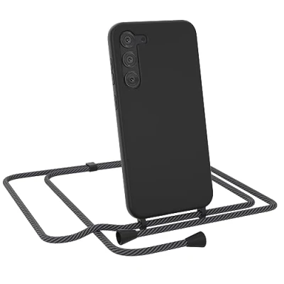 Abbildung von EAZY CASE Premium Silikon Handykette kompatibel mit Samsung Galaxy S23 Plus Handyhülle Kette und Kameraschutz, weich TPU Hülle in Schwarz Kordel Anthrazit Clips Black