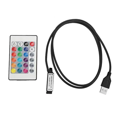 Abbildung von 5 24V 6A 24 Tasten RGB LED Licht Drahtlose Fernbedienung USB Lichteffekt IR Controller (1m)