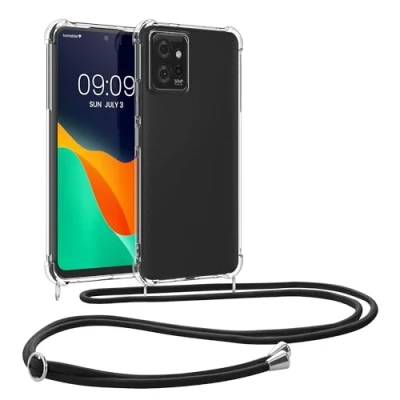 Abbildung von kwmobile Necklace Case kompatibel mit Motorola ThinkPhone Hülle Silikon Cover Handykette Band Handyhülle Schwarz Transparent