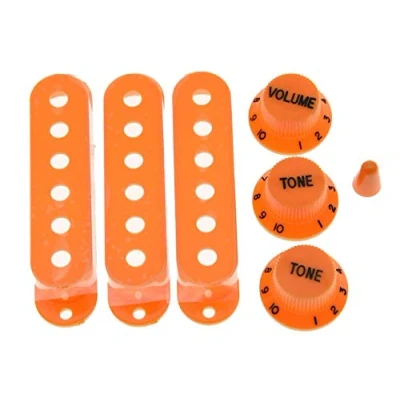 Abbildung von KAISH Orange ST Strat Pickup Covers Knöpfe und 5 Wege Switch Tip Cap