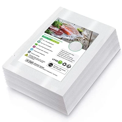 Abbildung von Accenter Vakuumierbeutel 15x25 cm/100 Beutel Vakuumierfolie 210 Microns Profi fur Vakuumierer &amp; Lebensmittel Vakuumiergerat, BPA frei, Sehr Stark, Kochbar, Sous Vide geeignet, Wiederverwendbar