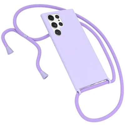 Abbildung von EAZY CASE Premium Silikon Handykette kompatibel mit Samsung Galaxy S22 Ultra 5G Handyhülle Umhängeband, Handykordel Schutzhülle, Silikonhülle, Hülle Band, Kette, Lavendel Lila