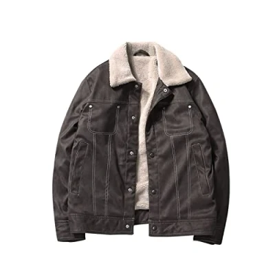 Abbildung von ERTGHH yrf Herren Daunenjacke Winter Dicke Baumwolle Steppjacke mit Werkzeug Wildleder Samt, dunkelbraun, XL
