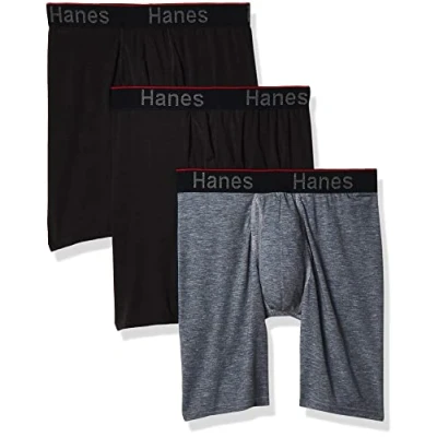 Abbildung von Hanes Herren Total Support Pouch Men&#039;s Boxer Brief Underwear, Anti Chafing, Moisture Wicking Odor Control, 3 Pack Retroshorts, Langes Bein Grau/Schwarz 3er Pack, XX Large