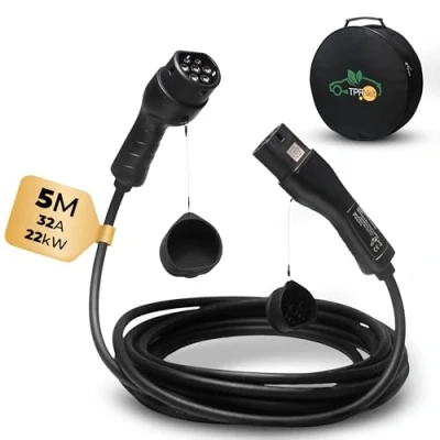 Abbildung von TPFNet Typ 2 E Auto 22kW Ladekabel 32A Autoladekabel, Stecker, (500 cm), Elektroauto 2, IP65 geschützt, 3 Phasig, 5m