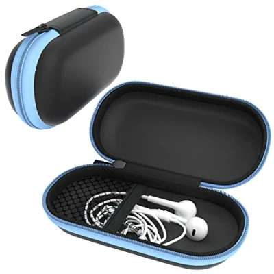 Abbildung von EAZY CASE Universal Tasche für In Ear Kopfhörer mit Netzfach Hardcase Aufbewahrungsbox, Schutztasche umlaufenden Reißverschluss, extra klein, oval, Hellblau