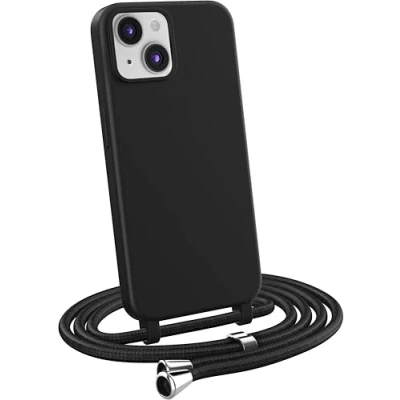 Abbildung von MyGadget Handykette für iPhone 14 Plus [ Hülle mit verstellbaren Band ] TPU Handyhülle Handyband zum Umhängen Kordel Schnur Case Schutzhülle Schwarz