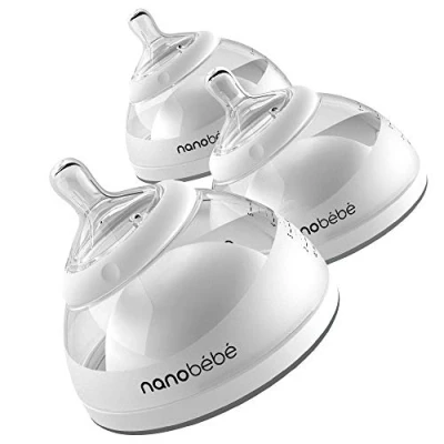 Abbildung von Nanobebe Muttermilch Babyflasche (preisgekrönte Innovation für stillende Babys), zum Stillen von Neugeborenen, Anti Koliken, perfekter Verschluss, bewahrt Nährstoffe, 3er Pack, grau