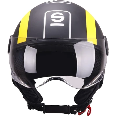 Abbildung von Sparco Riders Sp601 Motorradhelm, Scooter ECE 22.06 Homologiert, Demi Jet Helm mit Anti Kratz Visier und Micrometric Auslösung, SCHWARZ/GELB (MATT), S