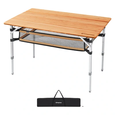 Abbildung von KingCamp Campingtisch Bambus Falt Tisch Camping Klapptisch, Garten Alu Holz 3Höhen Verstellbar