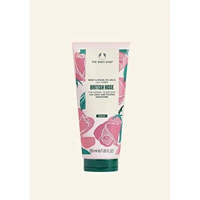 Abbildung von The Body Shop British Rose Lotion zu Milch, 200 ml, für normale bis trockene Haut, hautberuhigende Feuchtigkeit