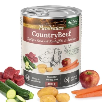 Abbildung von AniForte Hundefutter Nass CountryBeef 6 x 400g Getreidefreies Nassfutter für Hunde, Frisches Rind mit Gemüse &amp; Früchten, hoher Fleischanteil