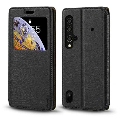 Abbildung von Shantime Blackview BV9900 Hülle, Holzmaserung Leder Hülle mit Kartenfach und Fenster, Magnet Flip Cover für Pro