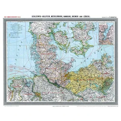 Abbildung von Historische Karte: Provinz SCHLESWIG HOLSTEIN im Deutschen Reich um 1900 [gerollt]: Carl Flemmings Generalkarte, No. 14. Mit Mecklenburg, Hamburg, Bremen und Lübeck