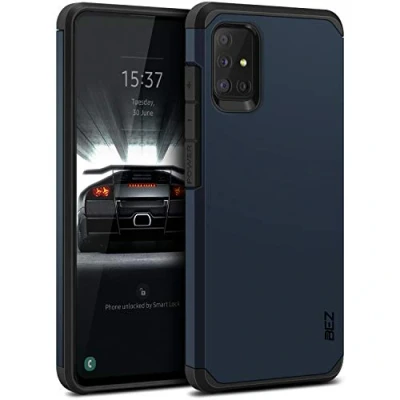 Abbildung von BEZ Hülle für Samsung Galaxy A51 Hülle, Handyhülle Tasche Stoßfestes Kompatibel A51, [Heavy Duty Serie] Outdoor Dual Layer Armor Case Handy Schutzhülle Robuste, Dunkelblau