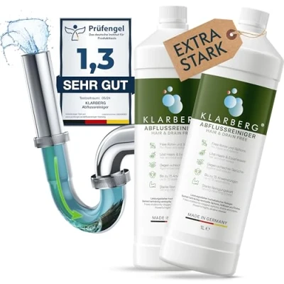 Abbildung von KLARBERG® Rohrreiniger extrem stark gegen Haare Abflussreiniger für Bad, Dusche und Küche Drain Cleaner Rohrfrei über Nacht