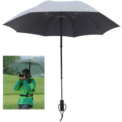 Abbildung von EuroSCHIRM Taschenregenschirm &quot;teleScope handsfree, silber&quot;, zweifach ausziehbarer Schaft, handfrei tragbar und mit UV Schutz 50+