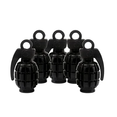 Abbildung von SENZEAL 5 x Aluminiumlegierung Handgranate Stil Universal Auto LKW Motorrad Rad Reifen Ventilkappen Air Ventil Cover Schwarz