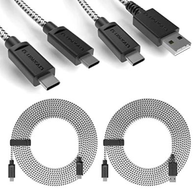 Abbildung von Lioncast 4m PS5 Ladekabel für PLaystation 5 Controller 4 Meter Schnell Sony Set (2pcs) black/white (1x USB C auf A &amp; C)
