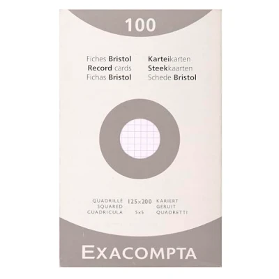 Abbildung von Exacompta 13203E Karteikarten, kariert, 5x5, ungelocht, 125 x 200 mm, für Tintenstrahldrucker, Laserdrucker und Kopierer, Weiß, 12 Packungen à 100 Stück