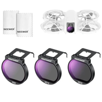 Abbildung von NEEWER ND Filter Set, kompatibel mit DJI NEO, ND8 + ND16 ND32, 3er Pack, Dünnes, mehrfach beschichtetes optisches HD Glas, Graufilter Drohnen Kamera Objektiv Zubehörset 2x Reinigungstuch, FL N32