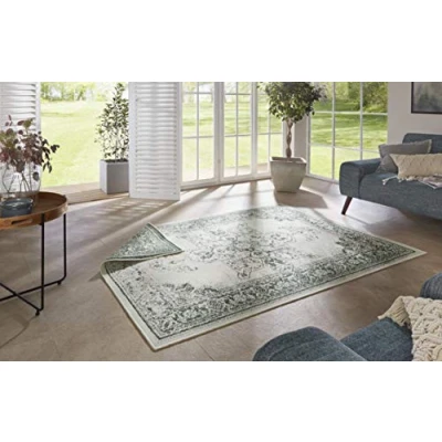 Abbildung von NORTHRUGS in und Outdoor Teppich Borbon 200x290cm Wendeteppich Wetterfest Orientalisches Vintage Design Läufer für Balkon Terrasse Garten Wintergarten Wohnzimmerteppich Wasserfest Grün Creme