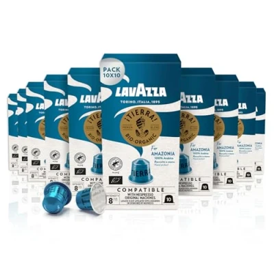 Abbildung von Lavazza Tierra for Amazonia Bio Organic, Vollmundiger Espresso mit Aromen von Schokolade und Trockenfrüchten, 10x10 Kapseln, Nespresso kompatibel