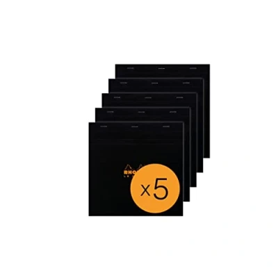 Abbildung von Rhodia 210209C Packung mit 5 Notizblöcken geheftet Le Carré No.210 21x21cm 80 Blätter kariert 80g, Schwarz, 1 Pack