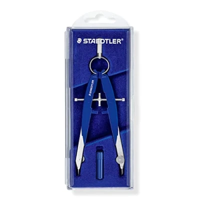 Abbildung von STAEDTLER Mars Comfort 556 00 Zirkel, hohe Qualität mit Spindelführung Mitteltriebspindel, exakt und präzise, blau silber, stabiles Etui Klappdeckel, 2 teiliges Set (Verpackung kann variieren)