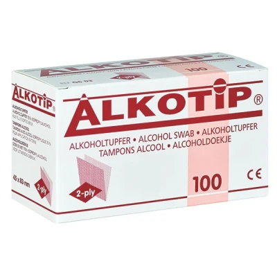 Abbildung von Alkotip Alkoholtupfer 45x83 mm 2 Ply 100 St