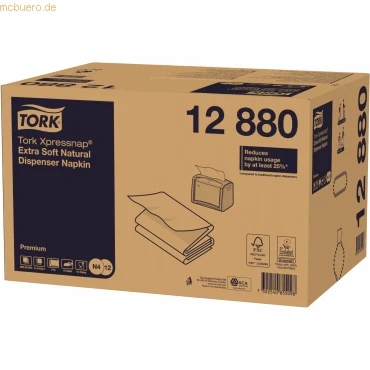 Abbildung von Tork Xpressnap Extra Soft Natur Spenderserviette N4, Premium, 1/2 Falz 2 lagig, 21,3 cm x 16,5 cm, 8 1.000 Servietten, 12880