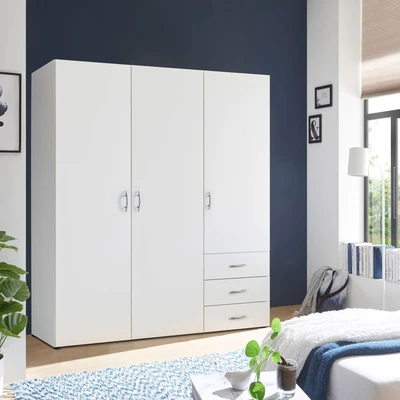 Abbildung von HARRY Kleiderschrank Weiß Vielseitiger Drehtürenschrank 3 türig für Ihr Schlafzimmer 150 x 176 51 cm (B/H/T)