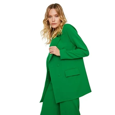 Abbildung von Trendyol Damen Regular Zweireihig Plain Webstoff Blazer Coat, Grün, 34 EU