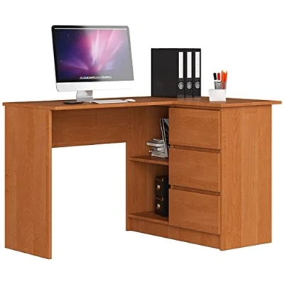 Abbildung von AKORD Eck Schreibtisch B 16 mit 3 Schubladen und 2 Ablagen ecktisch für Home Office Einfache Montage Erle