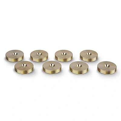 Abbildung von PrecisionGeek Lautsprecher Vibrationsdämpfer Pads, 20mm Durchmesser, Messing, schlanke Form mit dekorativen Rillen an der Seite für HiFi Ständer 8