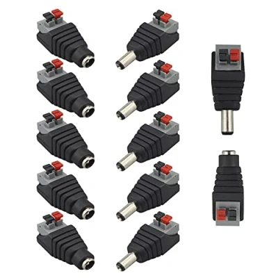 Abbildung von QitinDasen 6 Paar Premium 5.5 X 2.1mm Drucktaste DC Stecker Verbinder, 12V / 24V Power Adapter Terminalblock, 2 Polig Männlich &amp; Weiblich Buchse Kit, für CCTV Kamera LED Streifenlicht