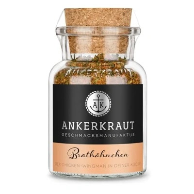 Abbildung von Ankerkraut Brathähnchen, Marinade für Hähnchen Fleisch, knuspriges Chicken selber im Backofen Grill und Pfanne machen, lecker schmecker, BBQ Rub, 75g Korkenglas