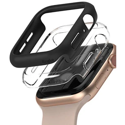 Abbildung von Ringke Slim Kompatibel mit Apple Watch Series 6/5 / 4 SE 40mm Hülle (2020) Clear &amp; Black [2 Pack]