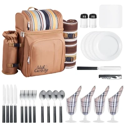 Abbildung von VEVOR Picknickrucksack Picknicktasche 4 Personen mit Kühlfach Braun Abnehmbar