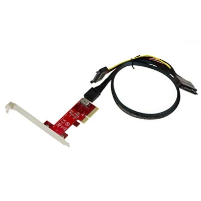 Abbildung von KALEA INFORMATIQUE PCIe x4 zu Oculink SFF 8612 Controller Karte für SSDs mit 1m Kabel 68Pin 8639 Low UND HIGH Profile Squares.