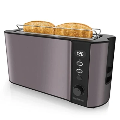 Abbildung von Arendo Toaster Langschlitz 2 Scheiben Defrost Funktion 1000W Doppelwandgehäuse Integrierter Brötchenaufsatz Bräunungsgrade 1 6 Display mit Restzeitanzeige